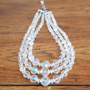 NECKLACE VINTAGE BEADED CRYSTAL NECKLACE with matching clip on earrings